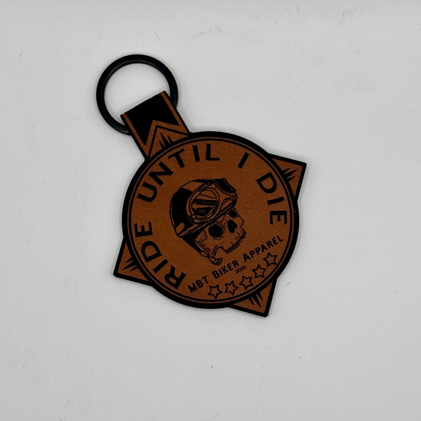 "Ride Until I Die" Laser Engraved Leather Keychain - Custom Motorcycle Keychain by Made by Tank