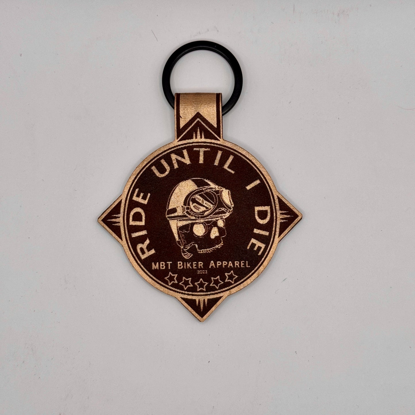 "Ride Until I Die" Laser Engraved Leather Keychain - Custom Motorcycle Keychain by Made by Tank