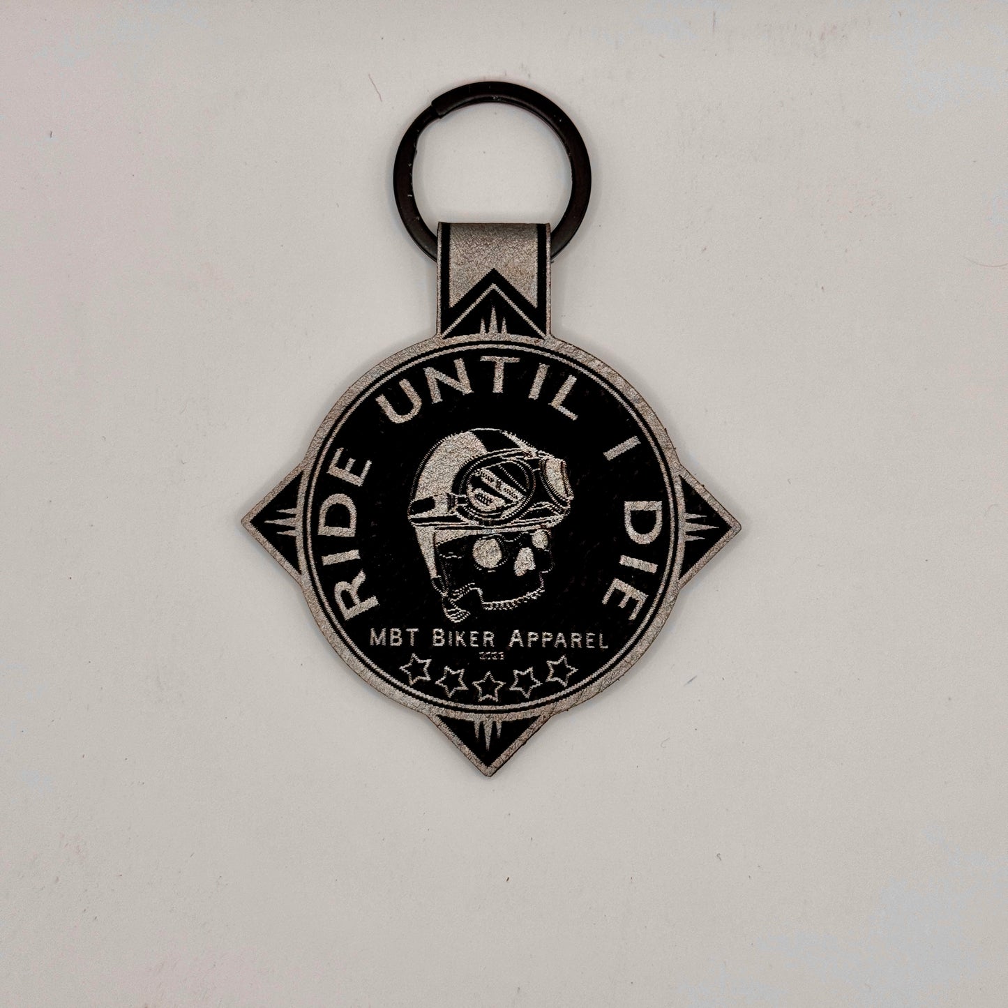 "Ride Until I Die" Laser Engraved Leather Keychain - Custom Motorcycle Keychain by Made by Tank