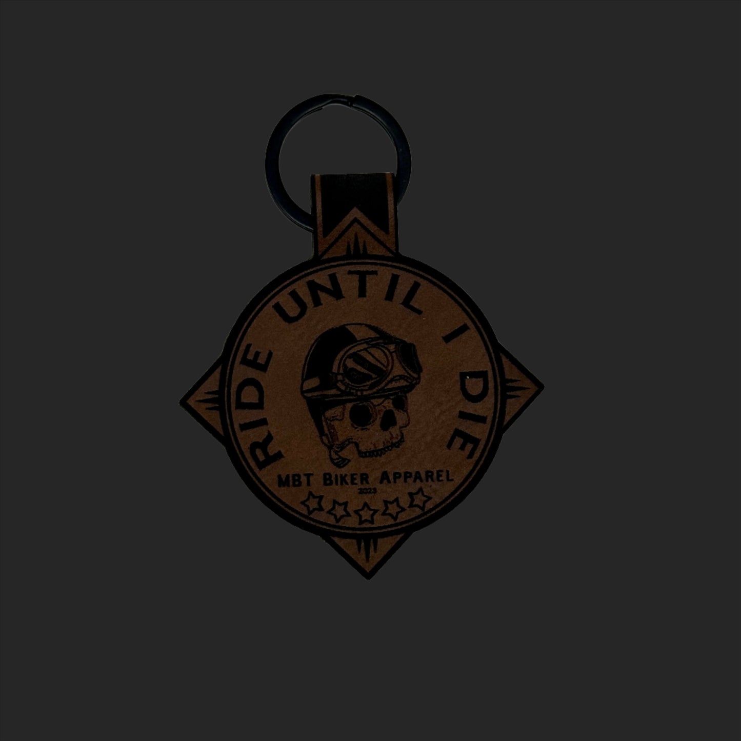 "Ride Until I Die" Laser Engraved Leather Keychain - Custom Motorcycle Keychain by Made by Tank