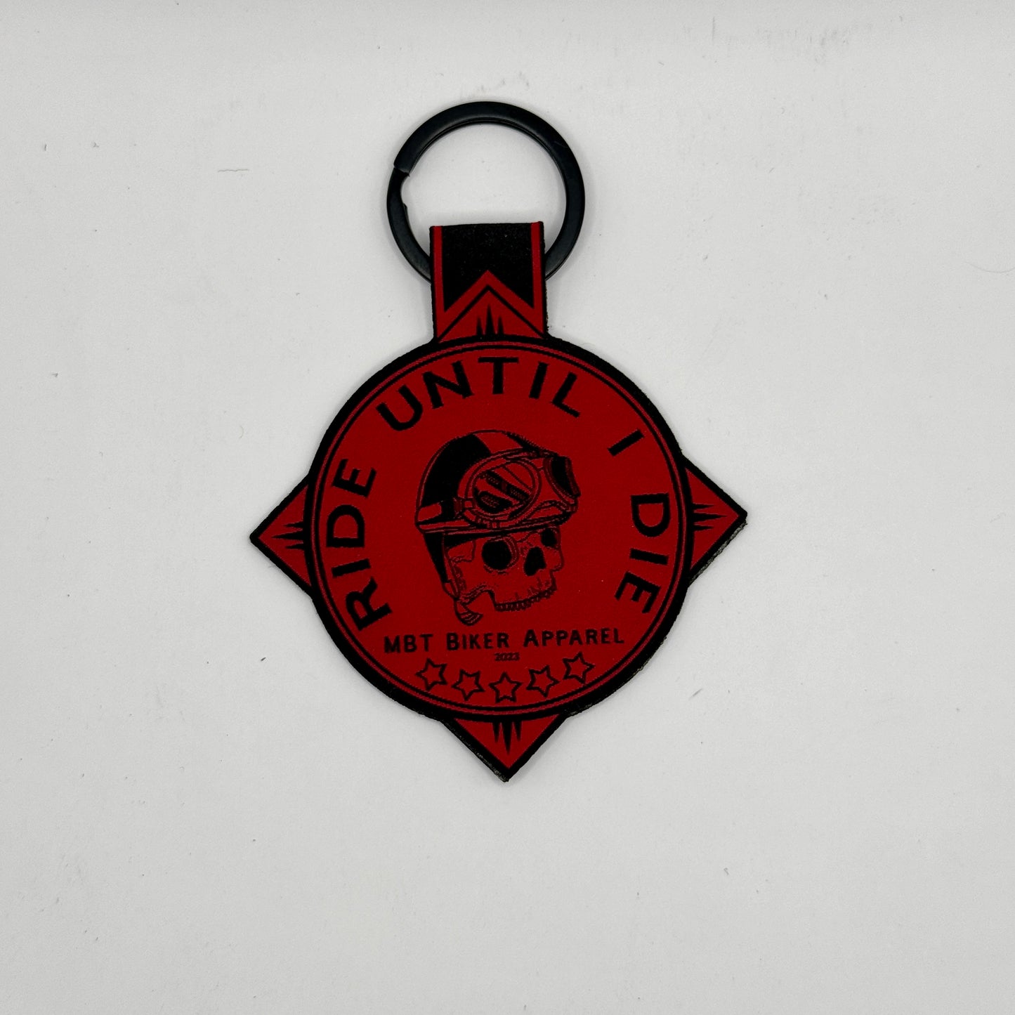 "Ride Until I Die" Laser Engraved Leather Keychain - Custom Motorcycle Keychain by Made by Tank