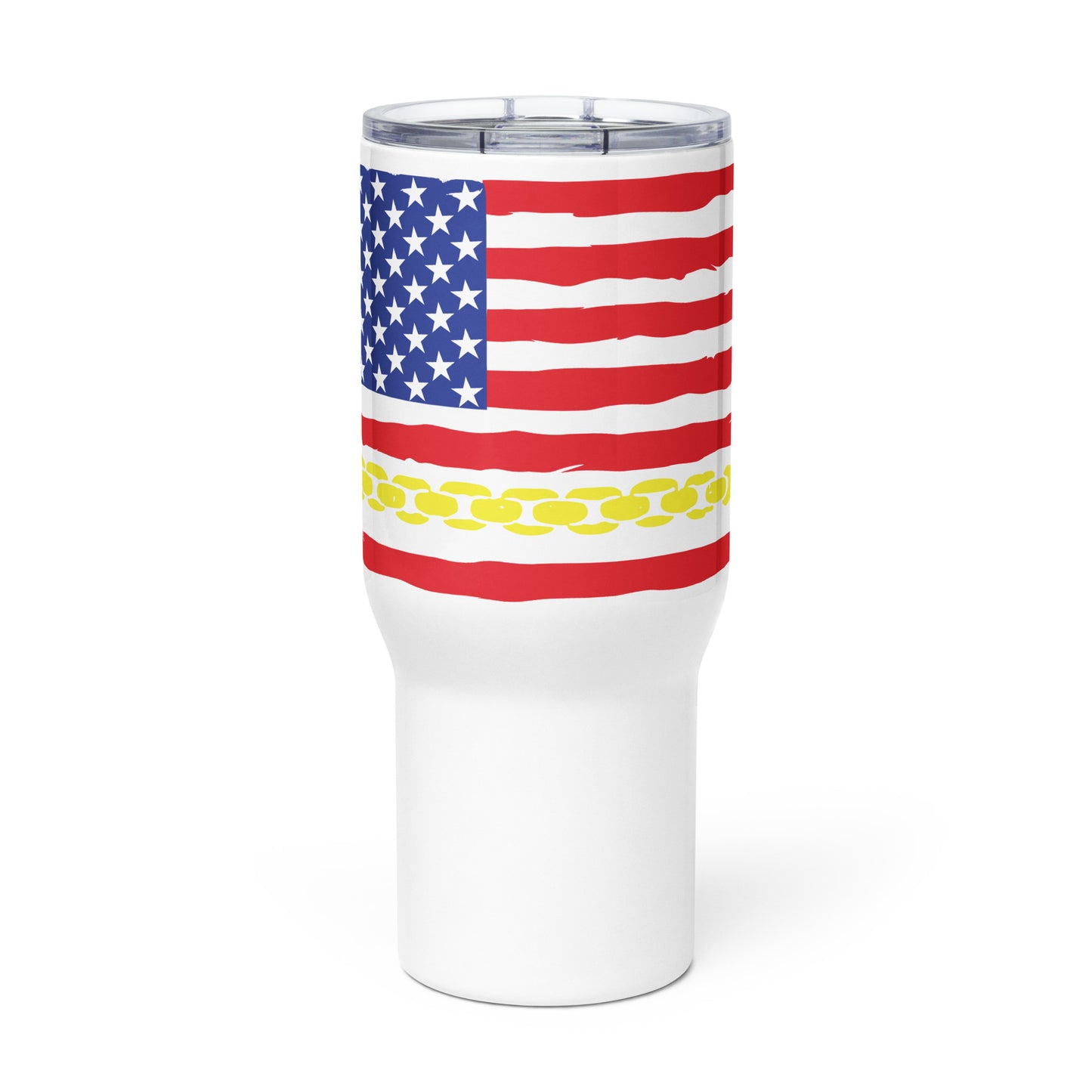 Thin Yellow Line Travel Mug - Distressed American Flag with Tow Hook Design