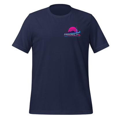 Tesla Model Y L Next Timeline T-shirt in navy — front view, small chest graphic