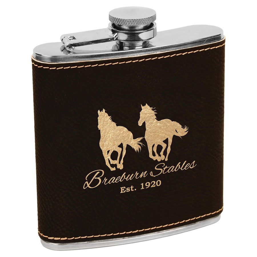 Custom Engravable Leatherette 6 oz. Flask - Stylish and Durable