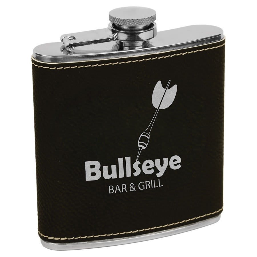 Custom Engravable Leatherette 6 oz. Flask - Stylish and Durable