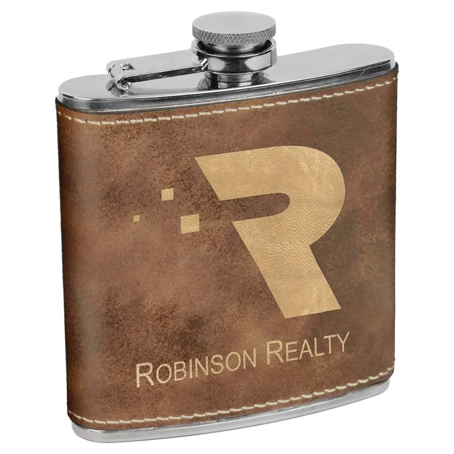 Custom Engravable Leatherette 6 oz. Flask - Stylish and Durable